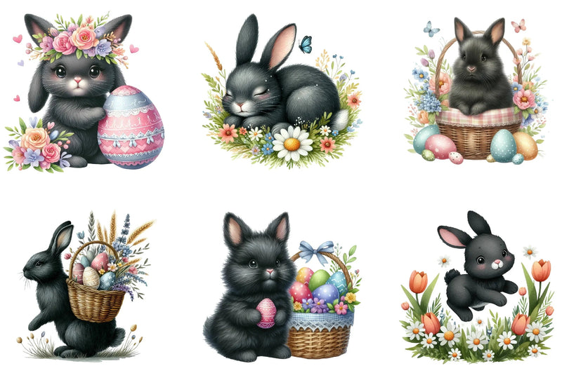 Cute Black Easter Bunny Clipart Bundle - CraftNest - Digital Crafting and Art