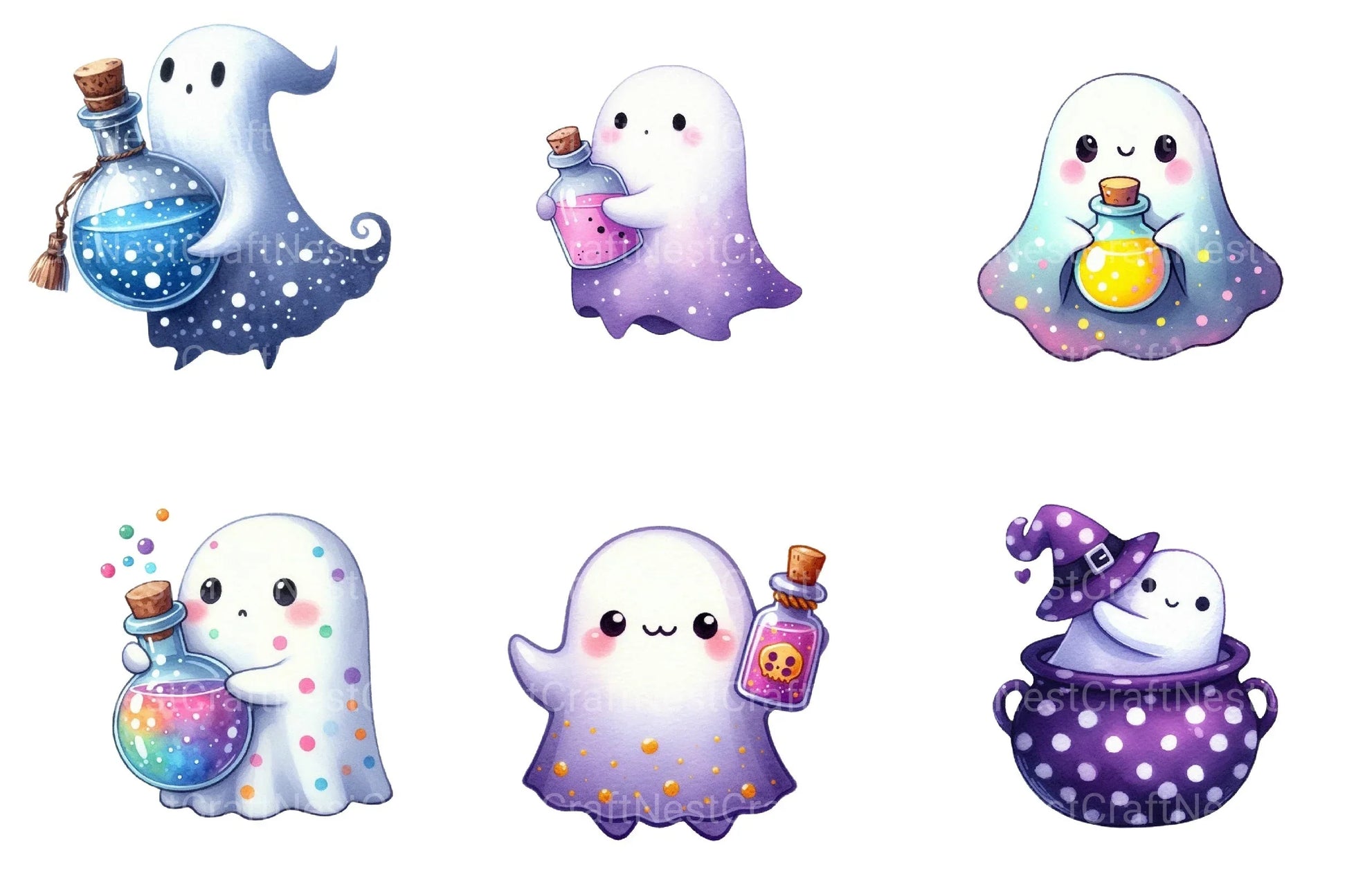 Polka Dot Potion Ghost Halloween Clipart Bundle - CraftNest - Digital Crafting and Art