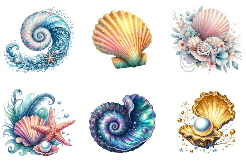 Summer Sea Shells & Pearls Clipart Bundle - CraftNest - Digital Crafting and Art