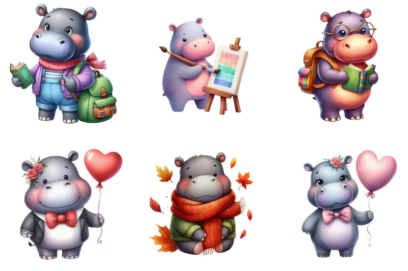 Cute Hippo Clipart Bundle - CraftNest - Digital Crafting and Art