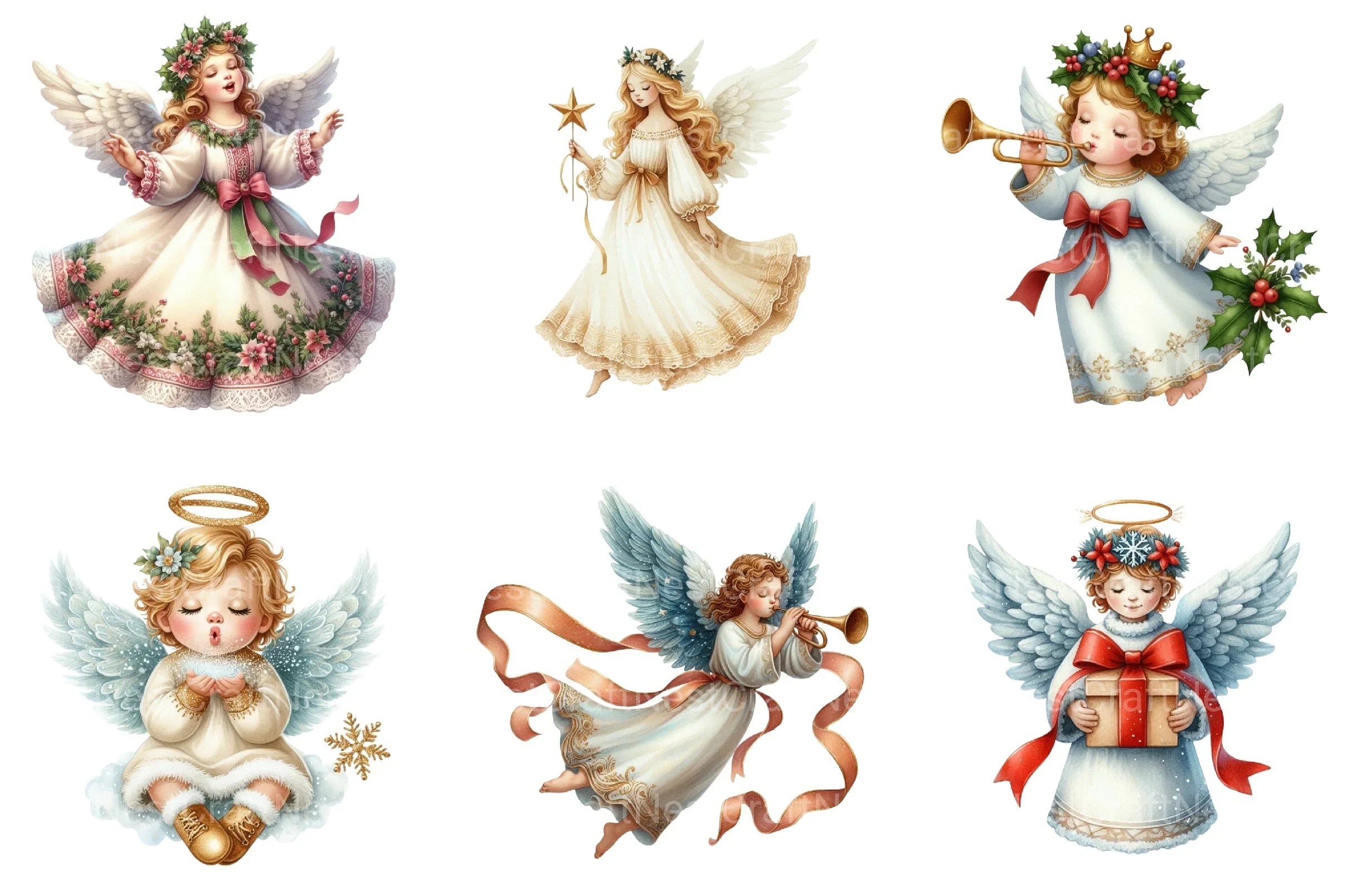 Vintage Christmas Angel Clipart Bundle 4 - CraftNest - Digital Crafting and Art