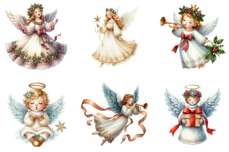 Vintage Christmas Angel Clipart Bundle 4 - CraftNest - Digital Crafting and Art