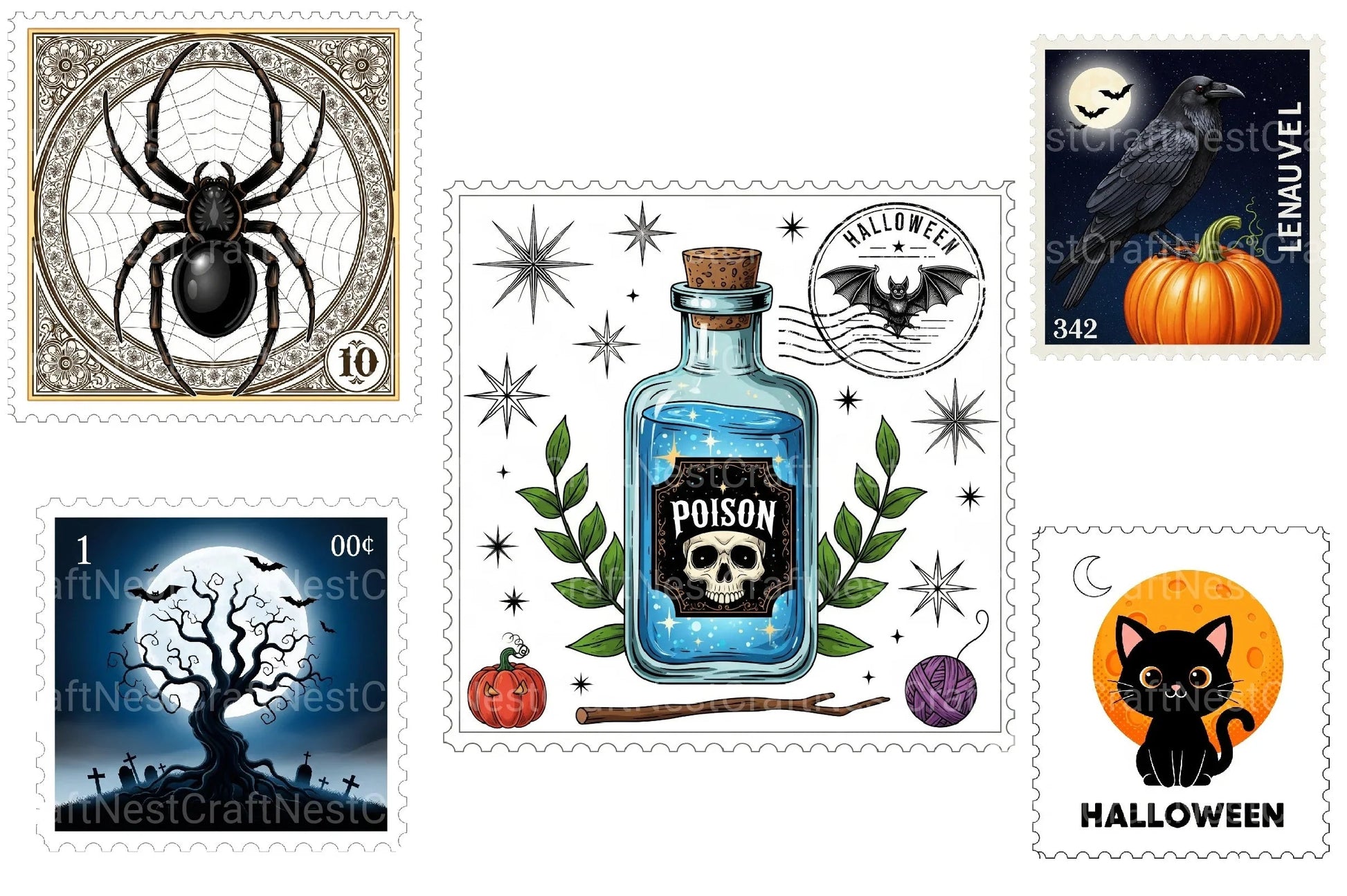 Halloween Postage Stamp Clipart Bundle 2 - CraftNest - Digital Crafting and Art