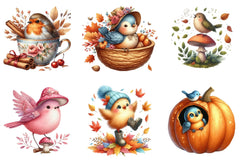Whimsical Fall Birds Clipart Bundle - CraftNest - Digital Crafting and Art
