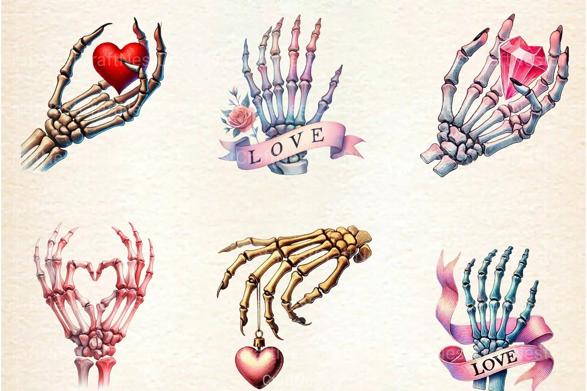 Valentine Skeleton Hand Clipart Bundle 1 - CraftNest - Digital Crafting and Art