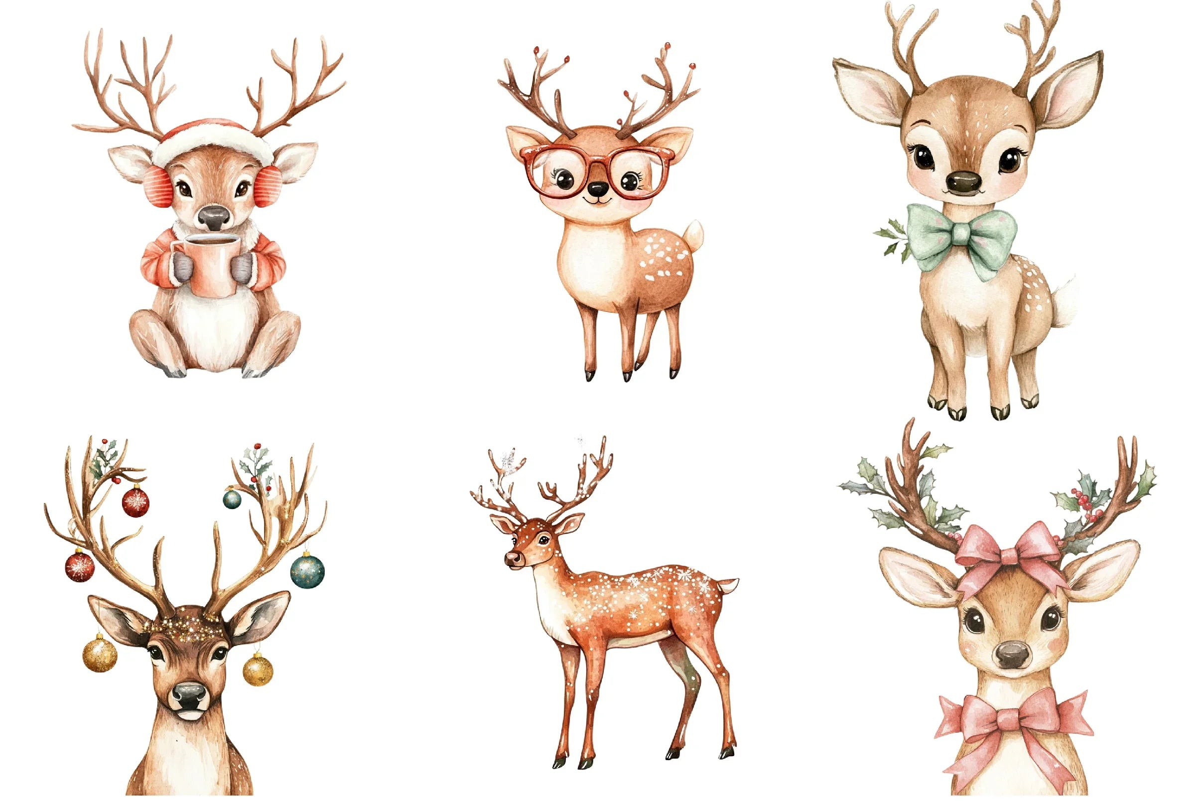 Funny Cute Christmas Reindeer Clipart Bundle - CraftNest - Digital Crafting and Art