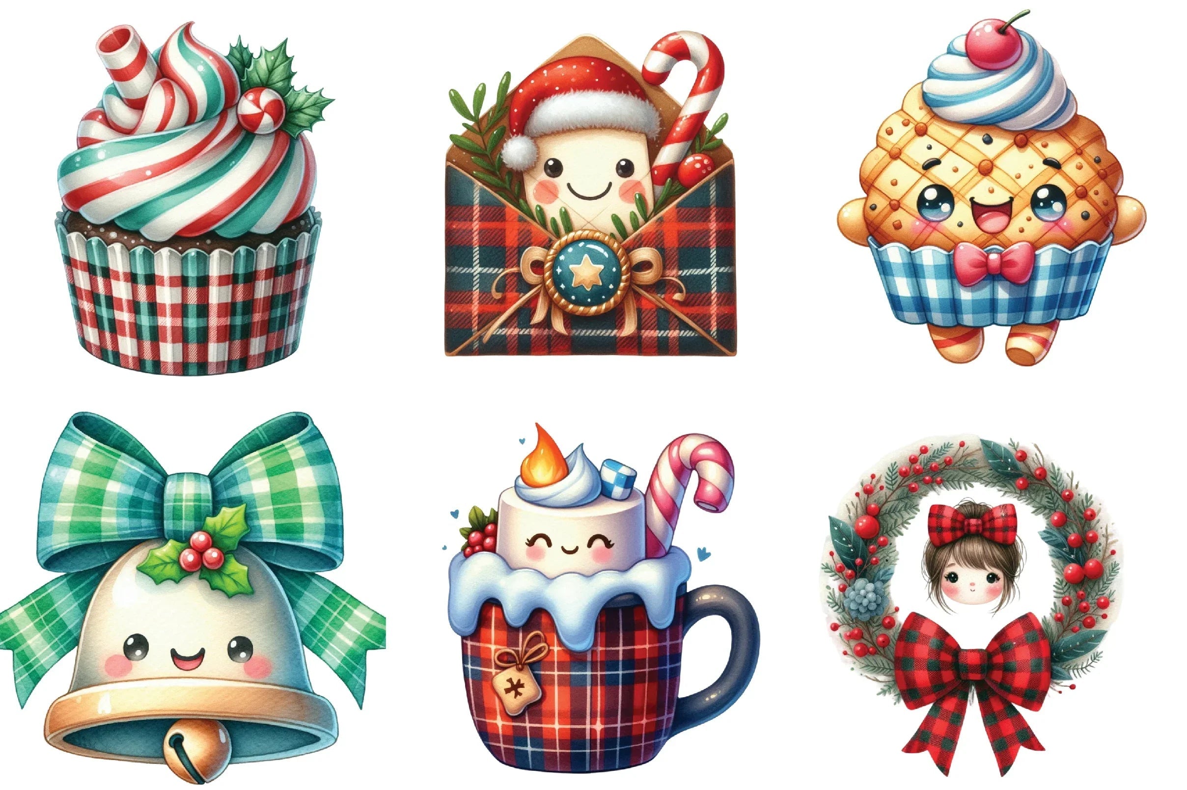 Kawaii Plaid Christmas Clipart Bundle - CraftNest - Digital Crafting and Art