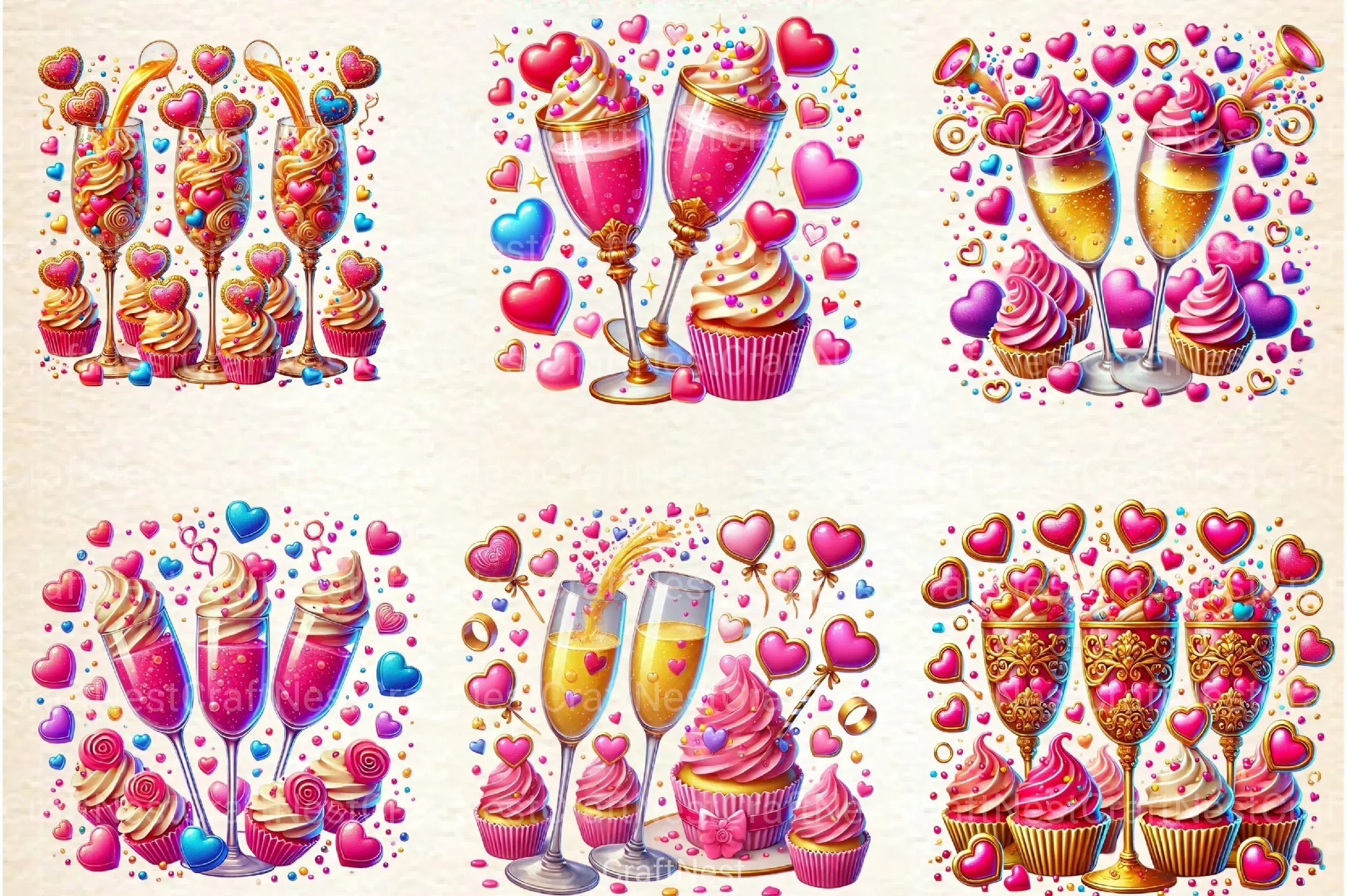 Valentine Wine and Cupcake Clipart Bundle - CraftNest - Digital Crafting and Art