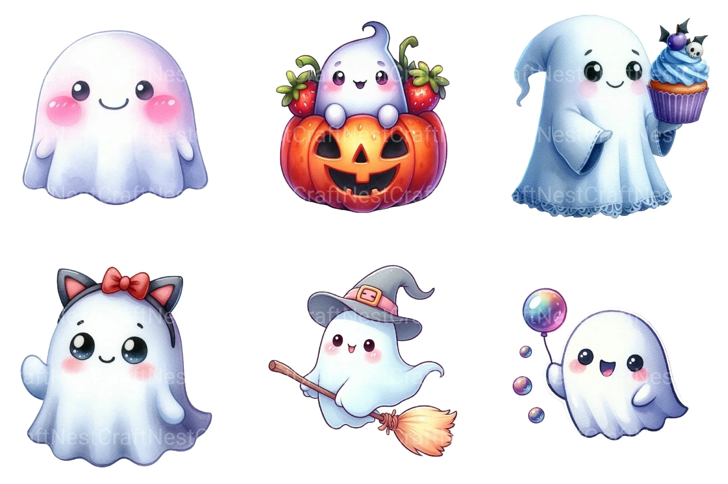 Trendy Ghost Halloween Clipart Bundle 77 - CraftNest - Digital Crafting and Art