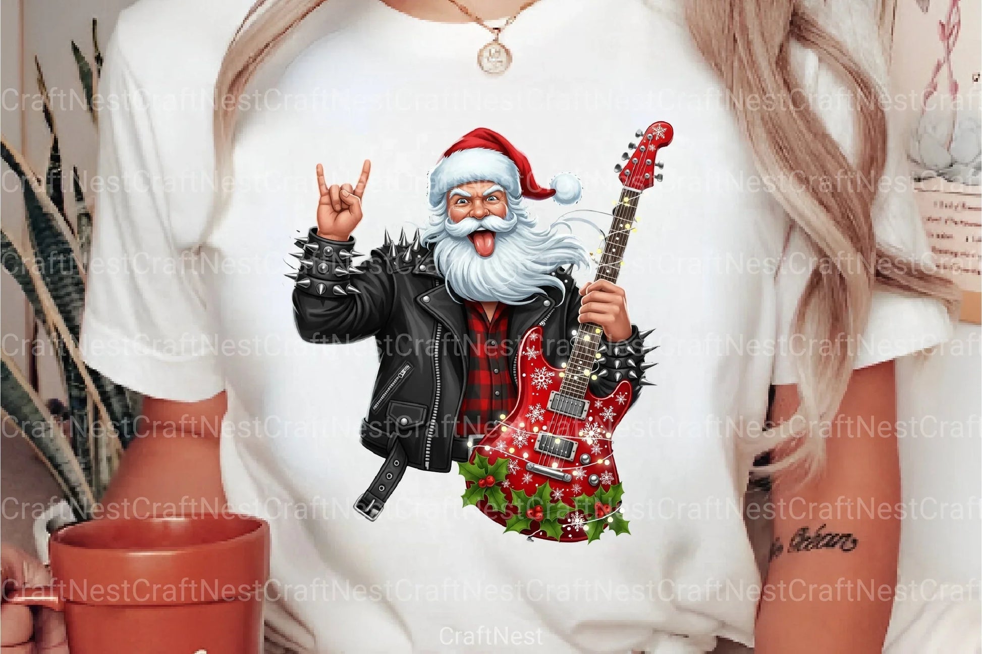 Vintage Rock & Roll Christmas Santa Claus T-Shirt Clipart Bundle - CraftNest - Digital Crafting and Art