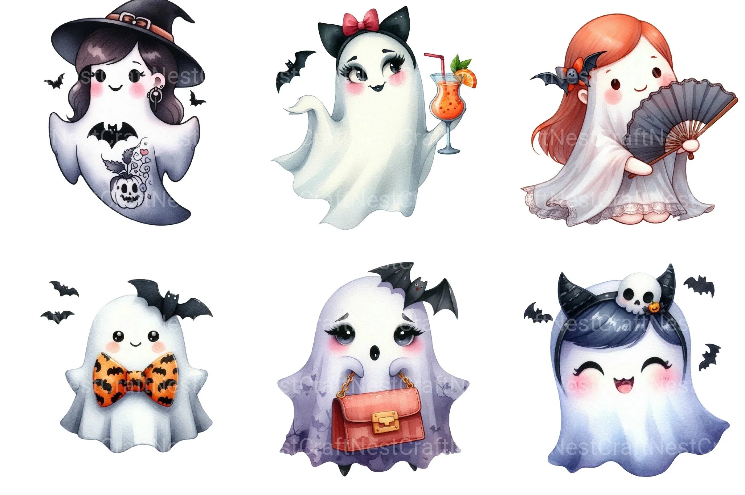 Bat Babe Ghost Halloween Clipart Bundle - CraftNest - Digital Crafting and Art