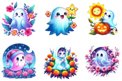 Neon Garden Ghost Halloween Clipart Bundle 33 - CraftNest - Digital Crafting and Art