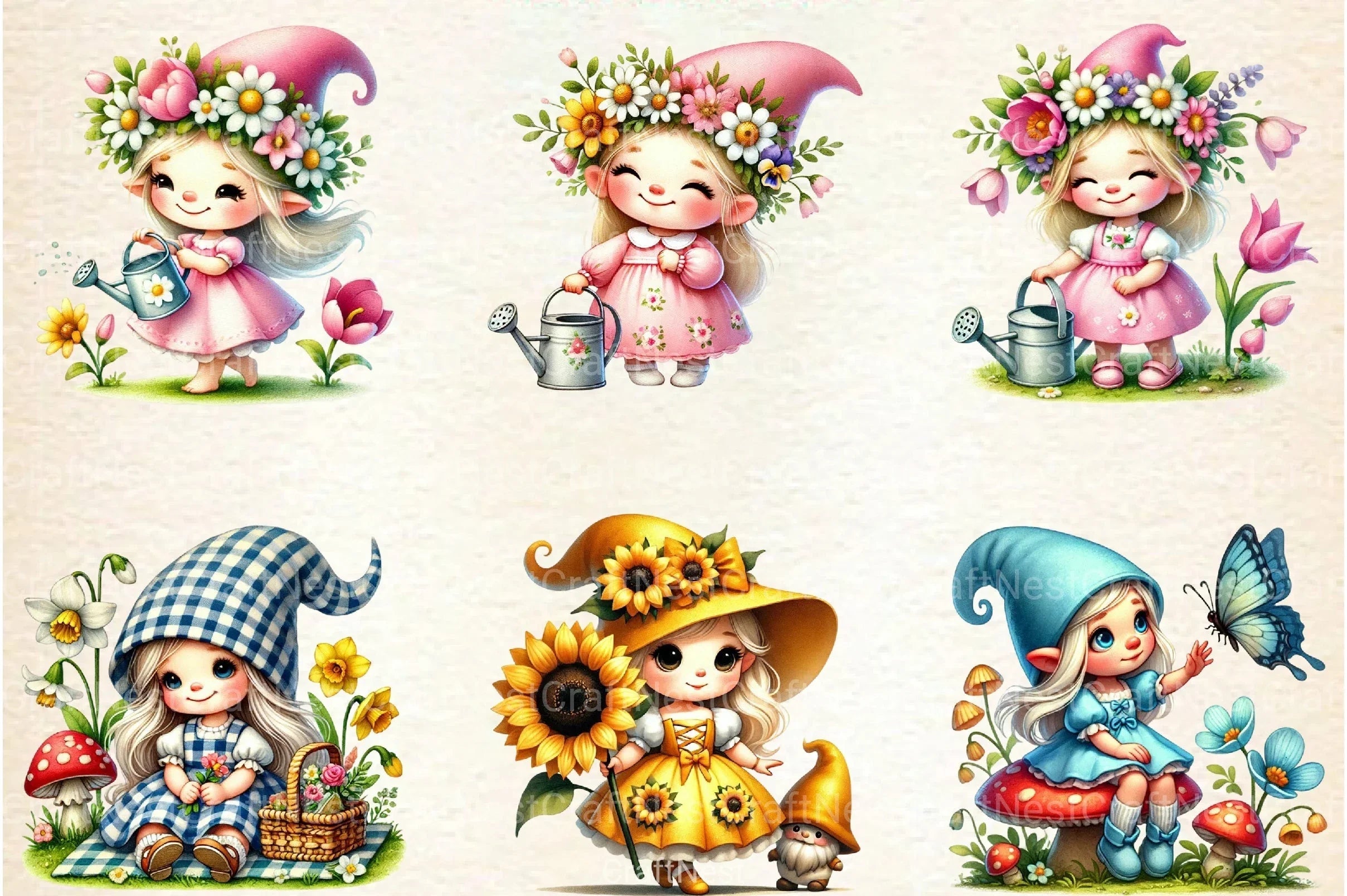 Gnome Girl Spring Clipart Bundle - CraftNest - Digital Crafting and Art