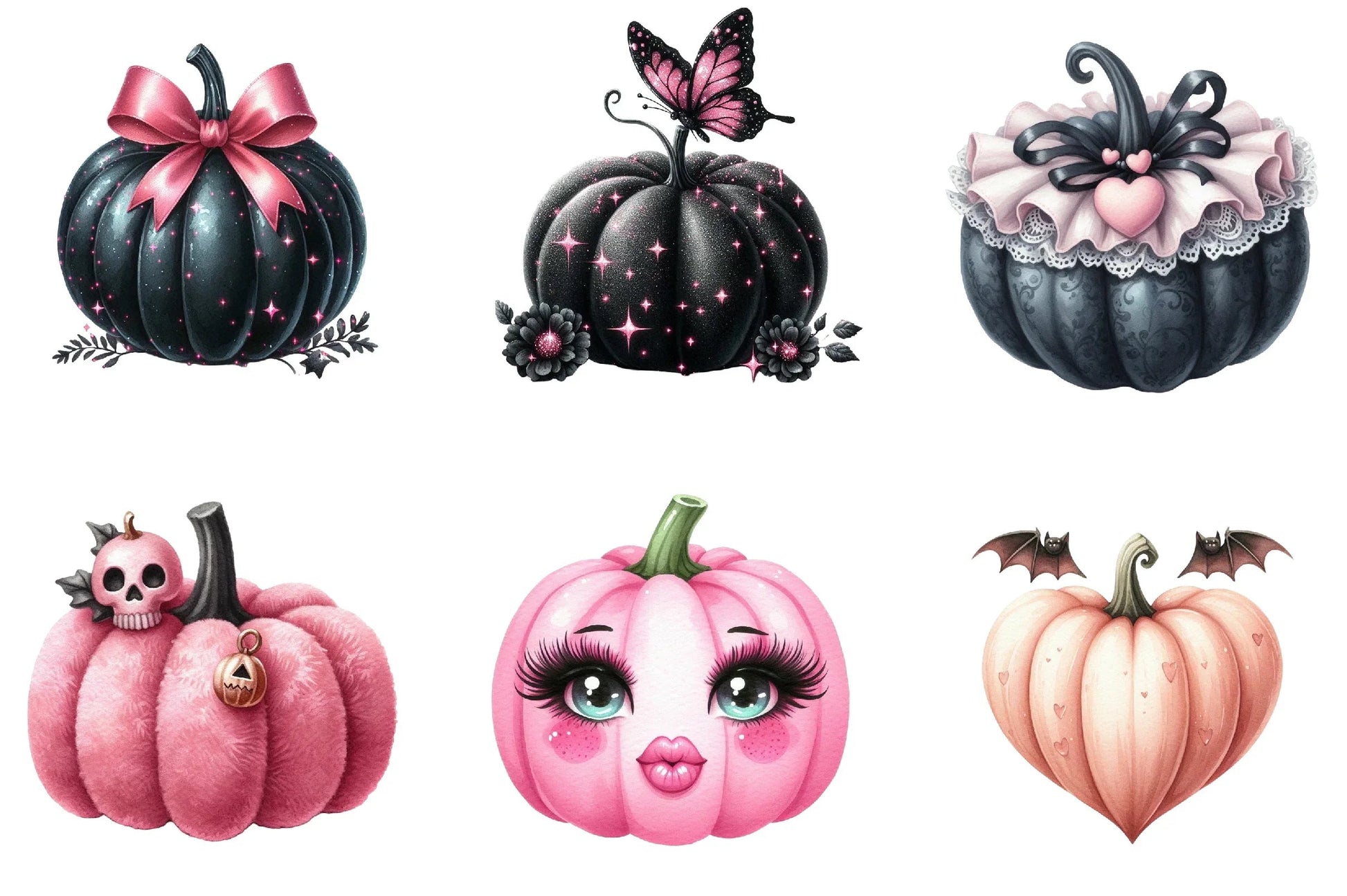 Halloween Coquette Pink Black Pumpkin Clipart Bundle - CraftNest - Digital Crafting and Art