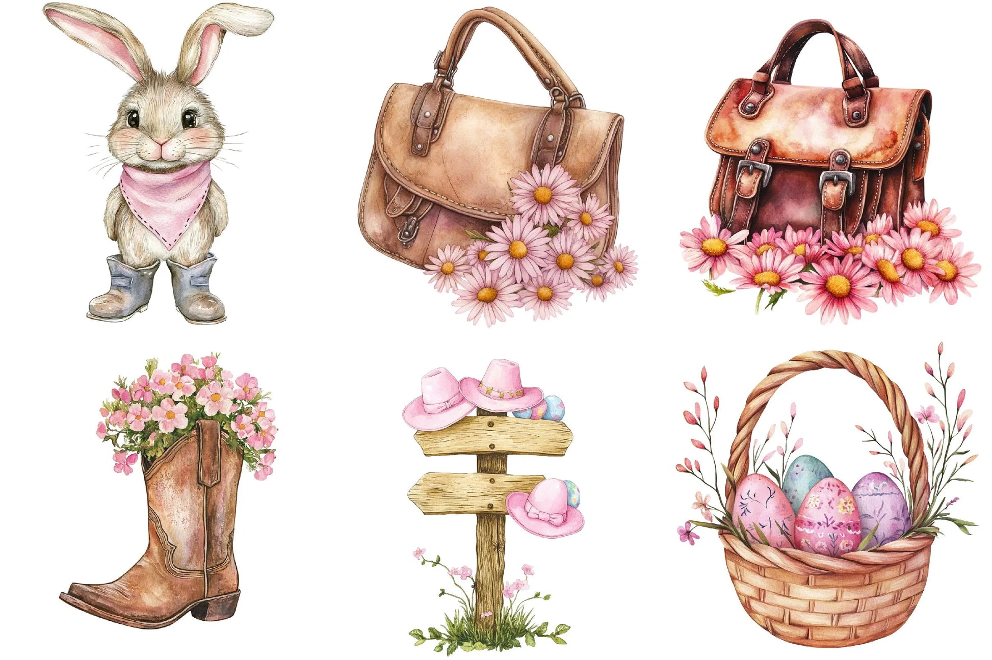 Vintage Pink Easter Western Clipart Bundle - CraftNest - Digital Crafting and Art