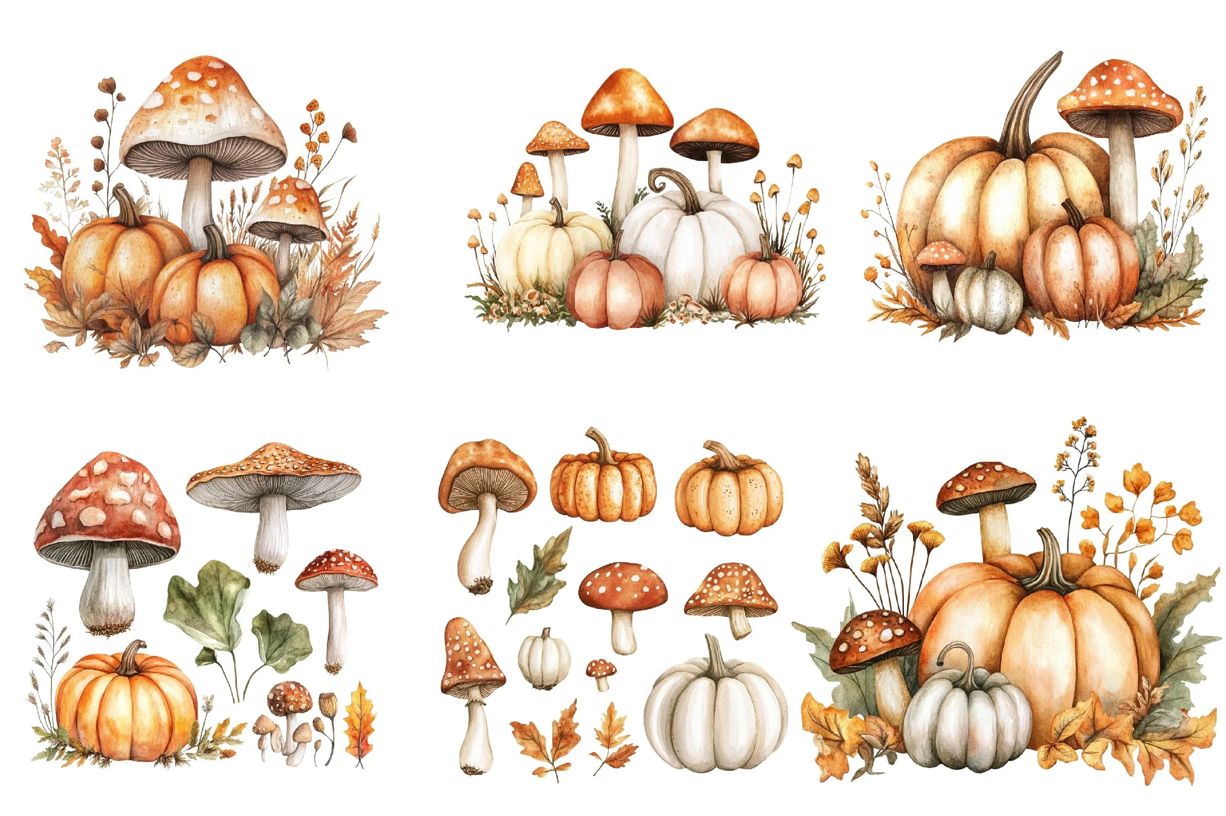 Mushrooms & Pumpkins Autumn Clipart Bundle - CraftNest - Digital Crafting and Art