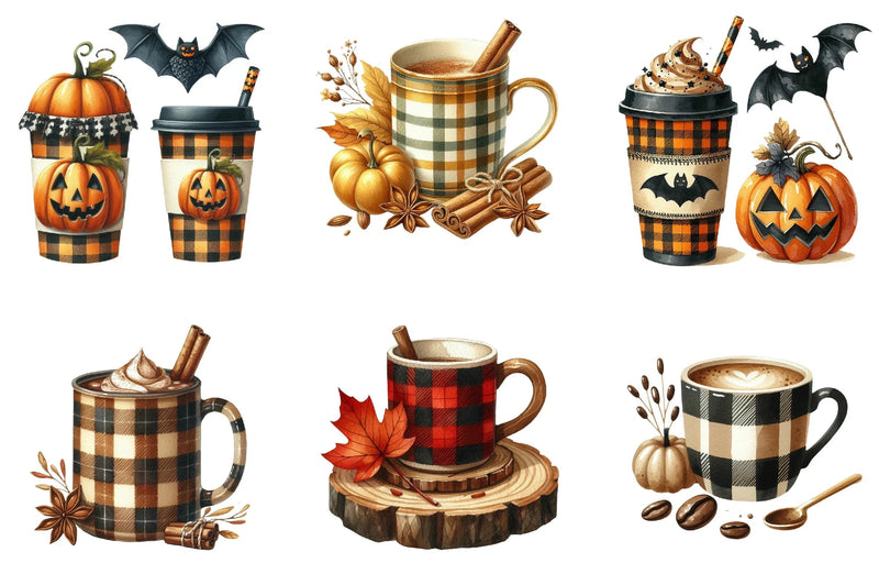 Autumn Plaid Coffee Cup Clipart Bundle - CraftNest - Digital Crafting and Art