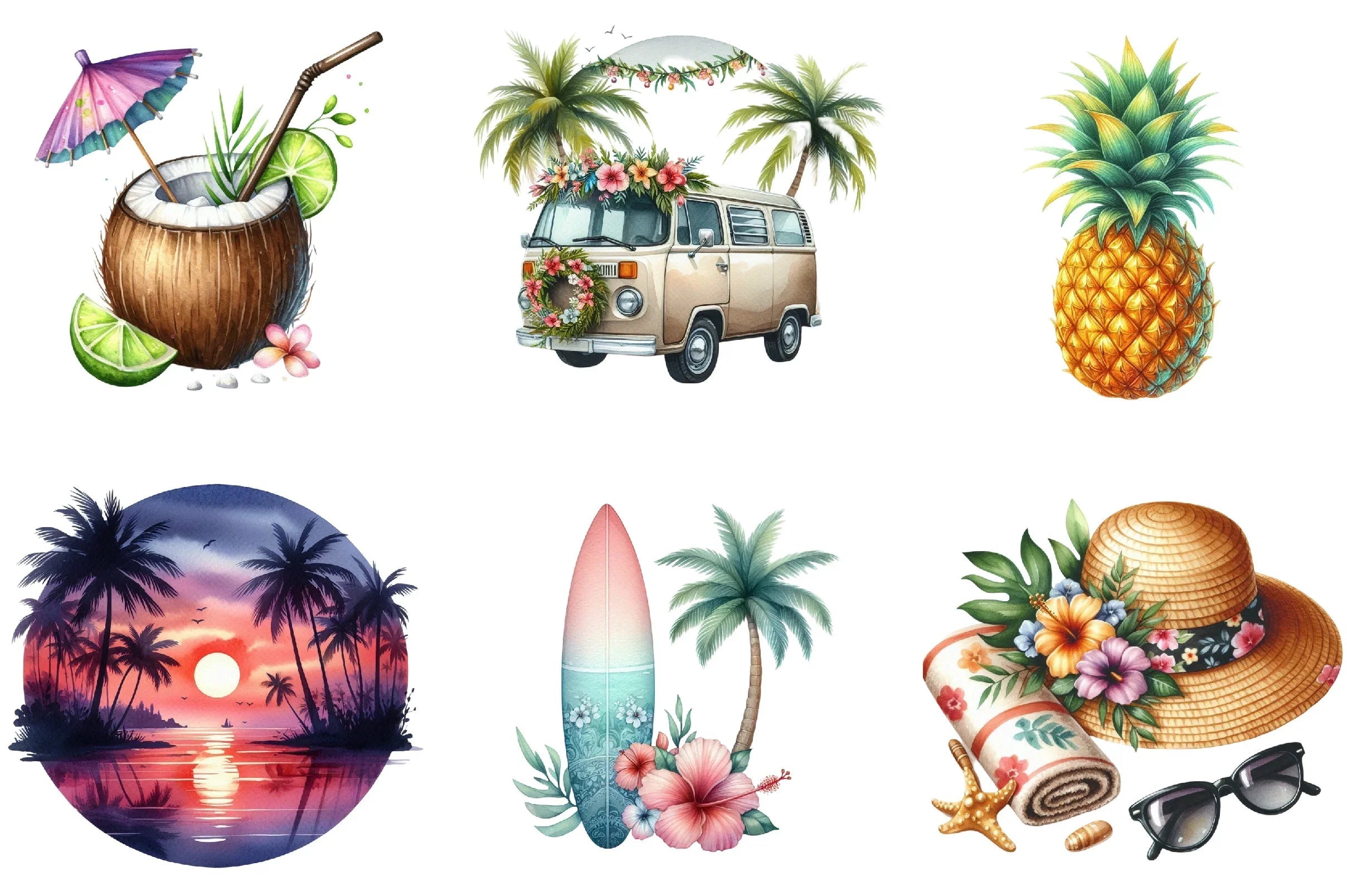 Tropical Summer Clipart Bundle - CraftNest - Digital Crafting and Art