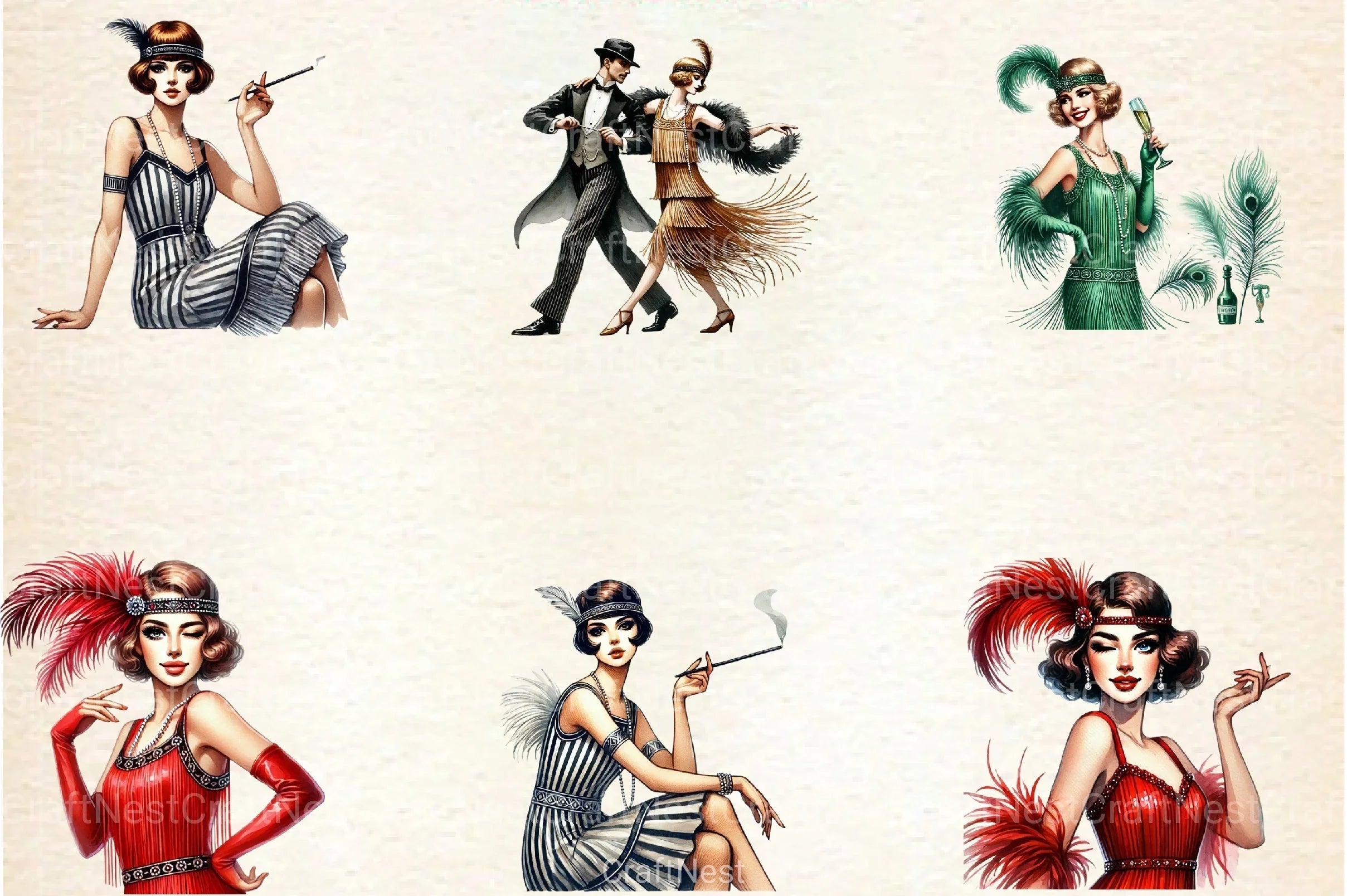 Vintage Flappers Clipart Bundle Set - CraftNest - Digital Crafting and Art