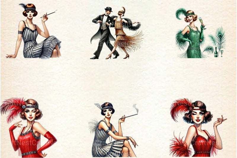Vintage Flappers Clipart Bundle Set - CraftNest - Digital Crafting and Art