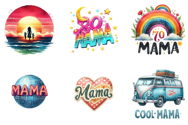 Retro Mama Clipart Bundle - CraftNest - Digital Crafting and Art