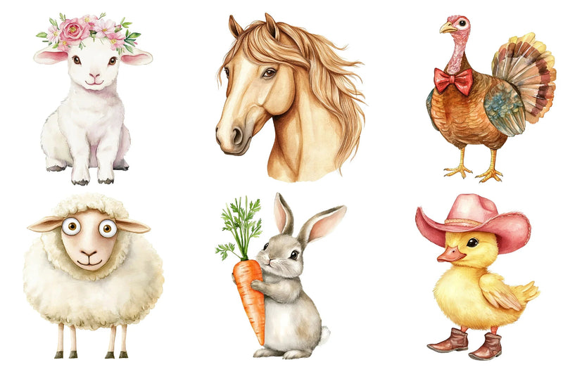 Cute Funny Farm Animals Clipart Bundle - CraftNest - Digital Crafting and Art