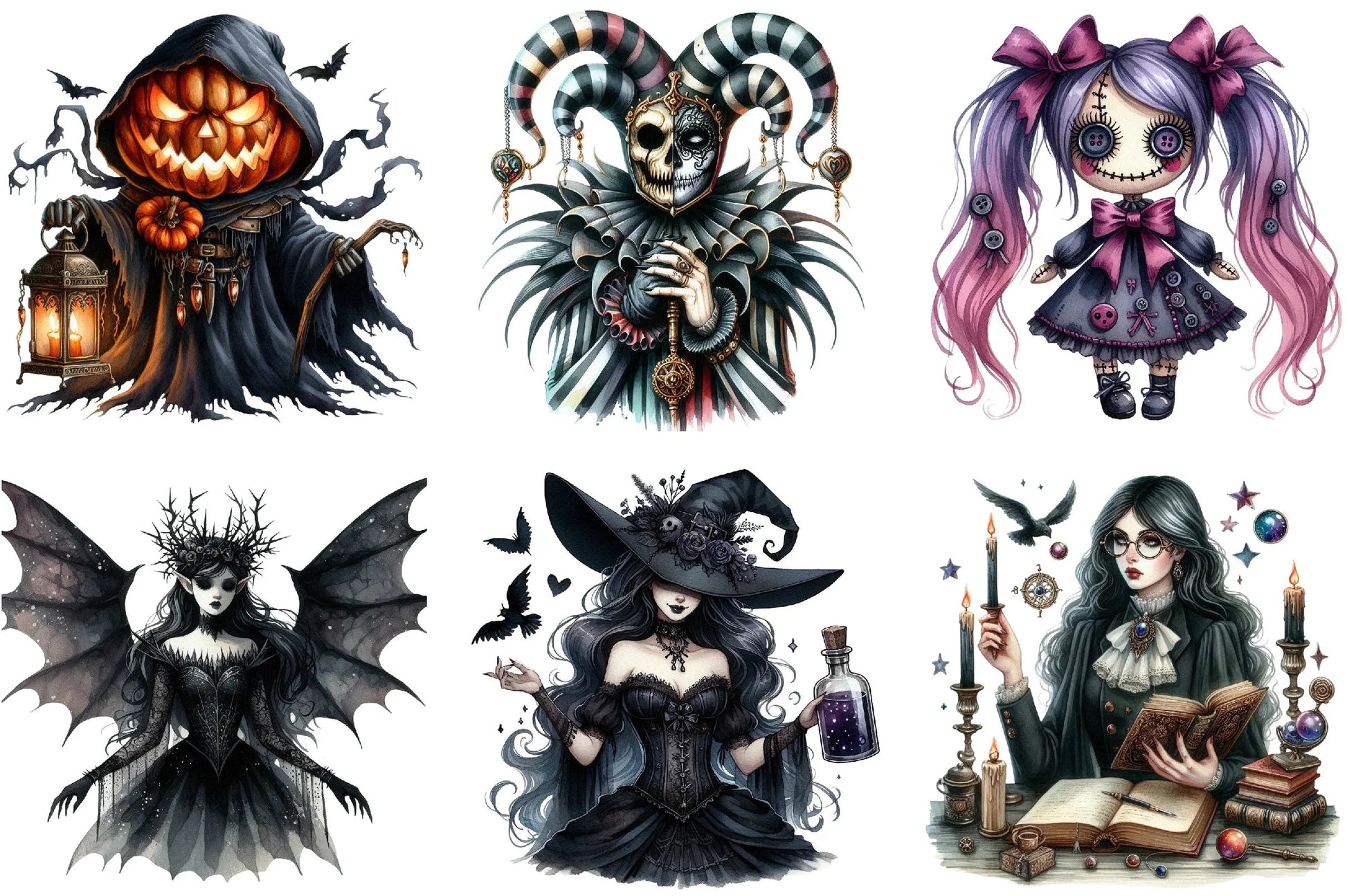 Gothic Halloween Characters Clipart Bundle - CraftNest - Digital Crafting and Art