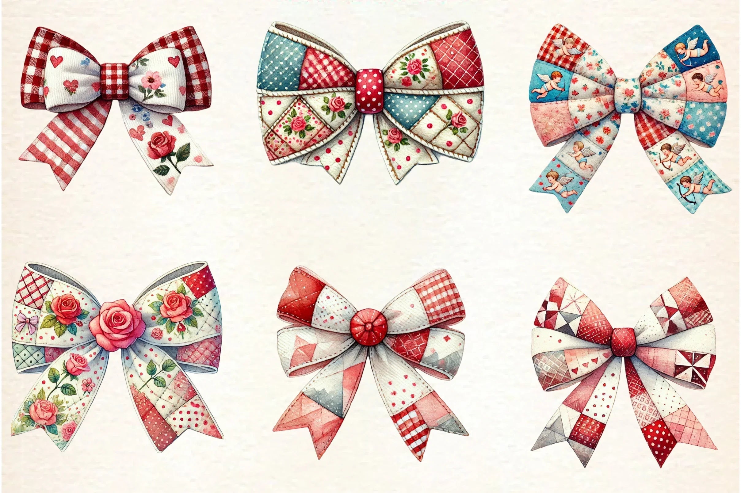 Patchwork Valentine's Day Bow Clipart Bundle - CraftNest - Digital Crafting and Art