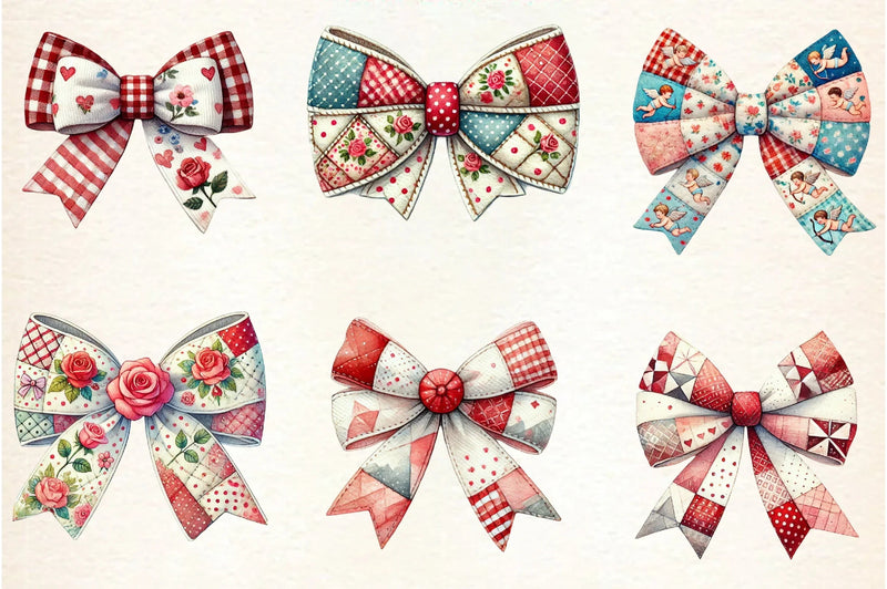 Patchwork Valentine's Day Bow Clipart Bundle - CraftNest - Digital Crafting and Art