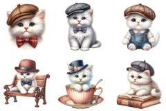 White Kitten Gentleman Cap Clipart Bundle - CraftNest - Digital Crafting and Art