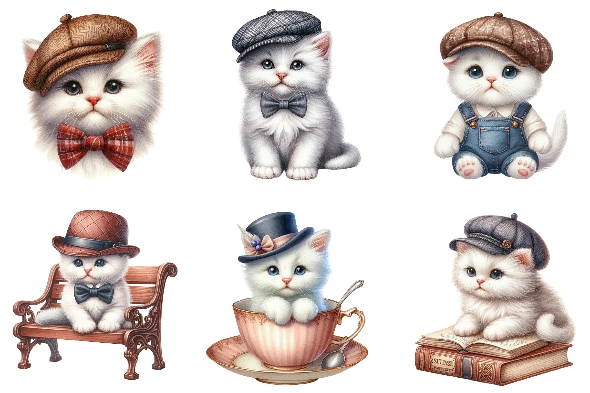 White Kitten Gentleman Cap Clipart Bundle - CraftNest - Digital Crafting and Art