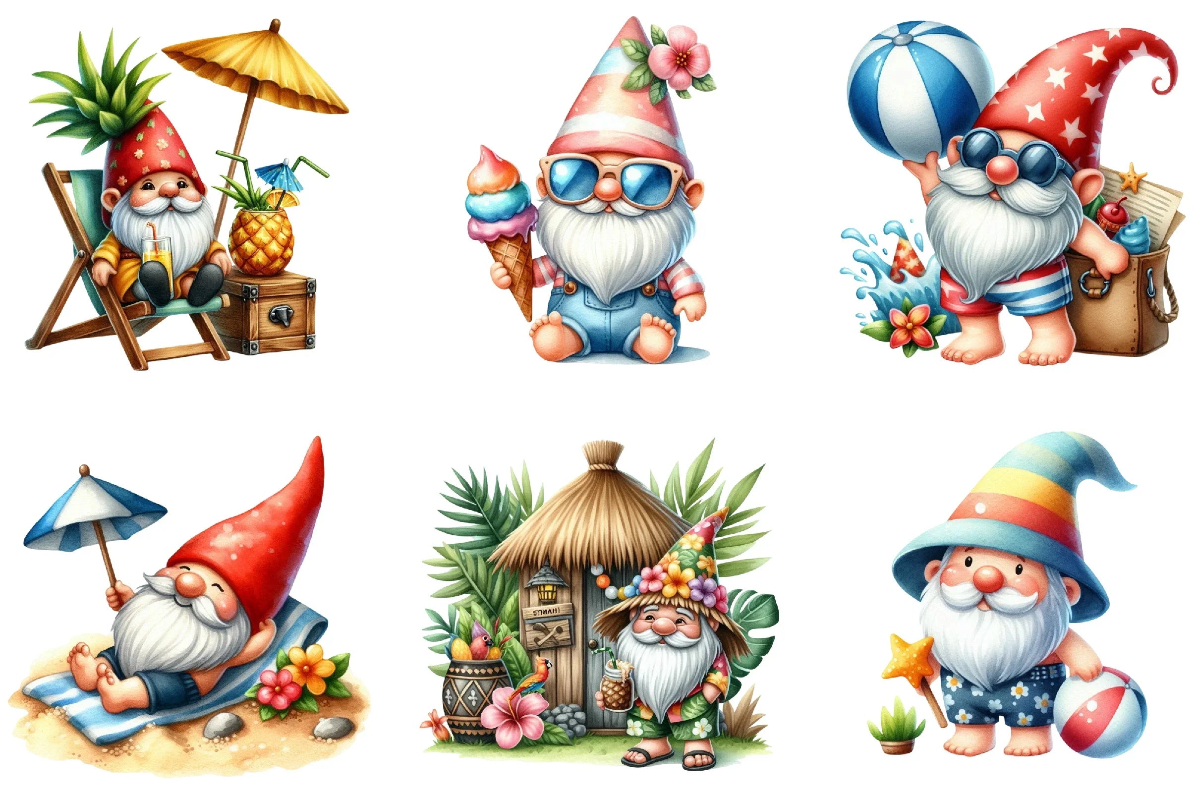 Summer Vacation Gnomes Beach Clipart Bundle - CraftNest - Digital Crafting and Art