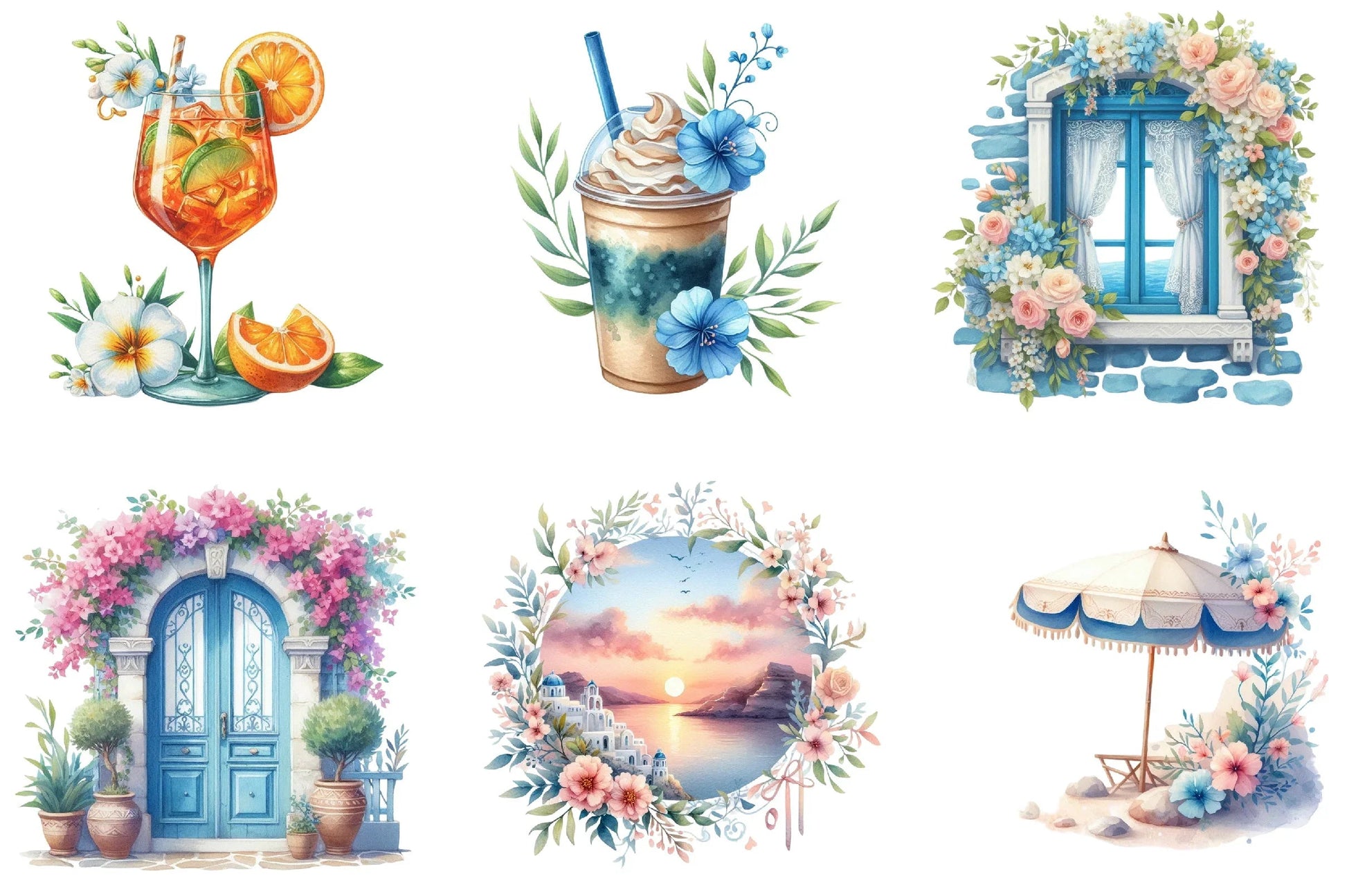 Summer Santorini Vacation Clipart Bundle - CraftNest - Digital Crafting and Art