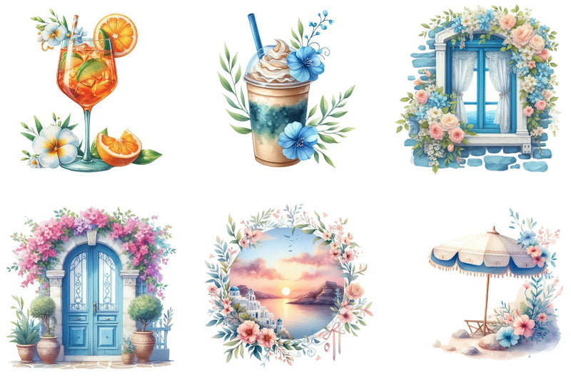 Summer Santorini Vacation Clipart Bundle - CraftNest - Digital Crafting and Art