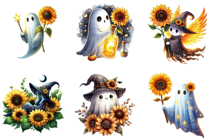 Witchy Sunflower Ghost Halloween Clipart Bundle - CraftNest - Digital Crafting and Art