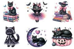 Black Cat Coquette Halloween Clipart Bundle - CraftNest - Digital Crafting and Art