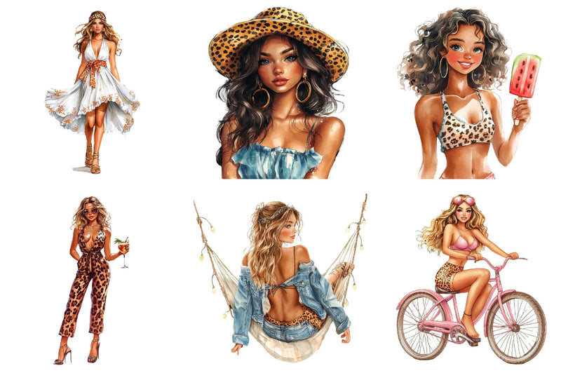 Leopard Print Summer Girl Clipart Bundle - CraftNest - Digital Crafting and Art