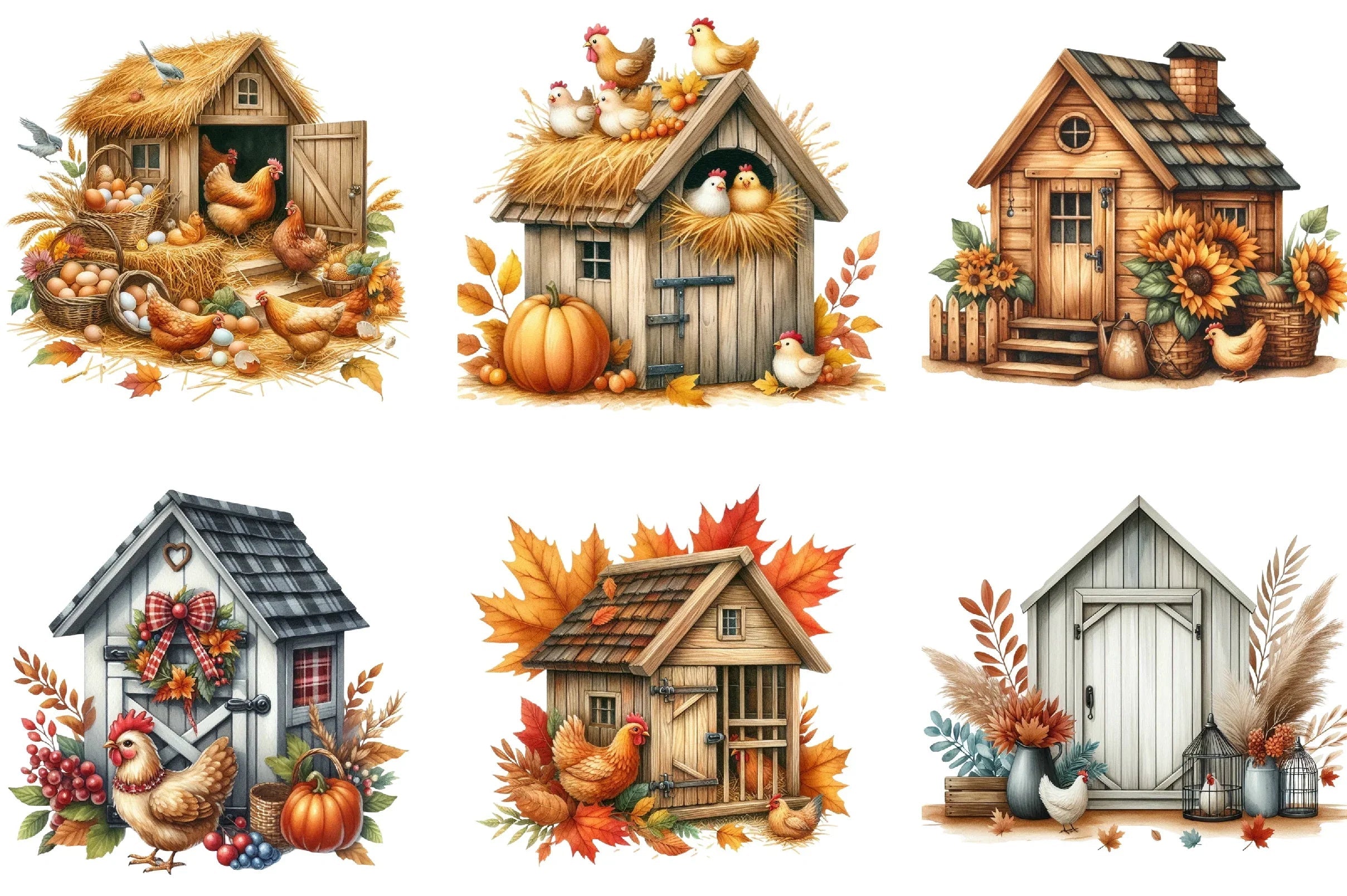 Autumn Chicken Coop Clipart Bundle - CraftNest - Digital Crafting and Art