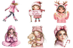 Cute Girl Pink Christmas Clipart Bundle - CraftNest - Digital Crafting and Art
