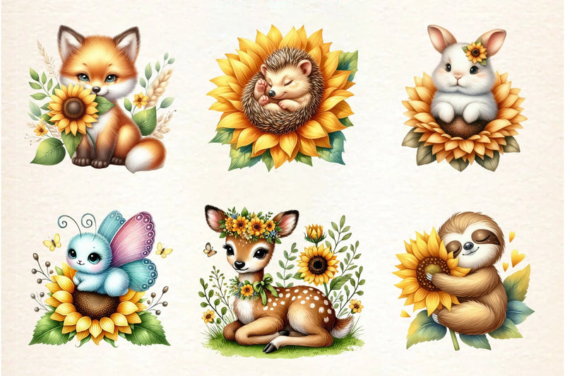 Spring Animal Sunflowers Clipart Bundle - CraftNest - Digital Crafting and Art