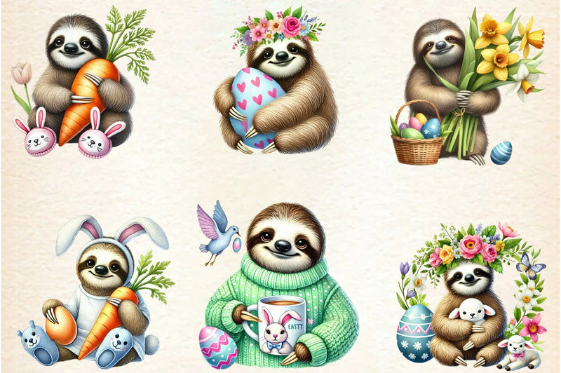 Easter Sloth Clipart Bundle - CraftNest - Digital Crafting and Art