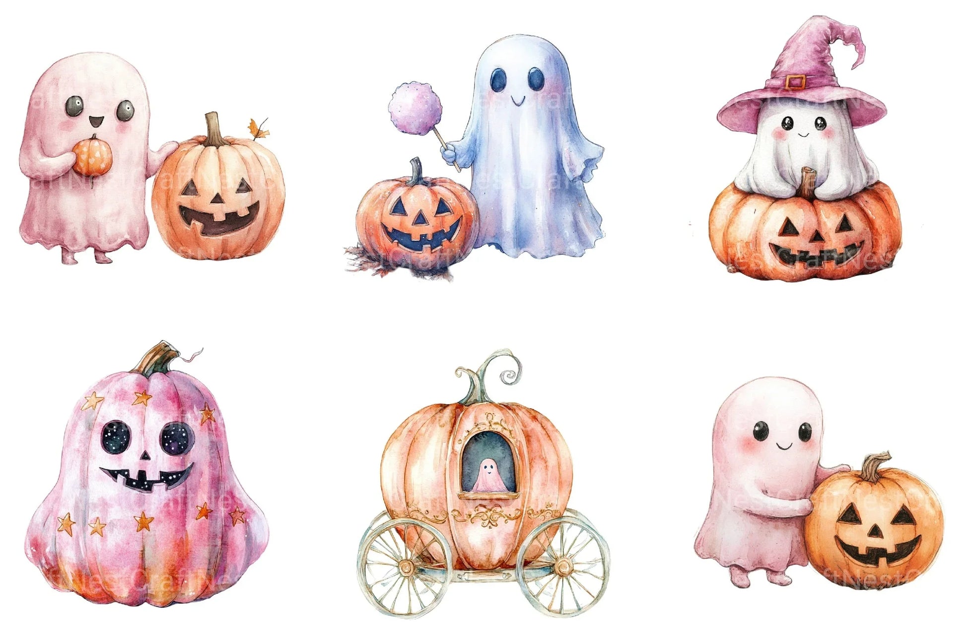 Cute Pink Ghost Pumpkin Halloween Clipart Bundle - CraftNest - Digital Crafting and Art