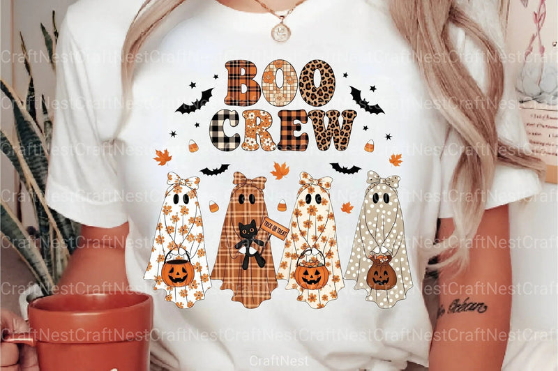 Boo Crew Patchwork Ghost Clipart Bundle - CraftNest - Digital Crafting and Art