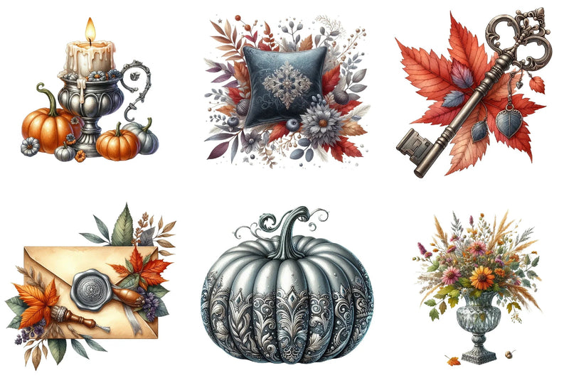 Silver Vintage Autumn Clipart Bundle - CraftNest - Digital Crafting and Art