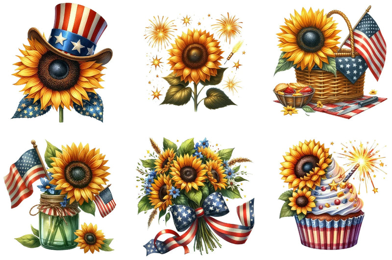 4th of July Sunflower Clipart Bundle - CraftNest - Digital Crafting and Art