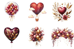 Burgundy and Gold Balloons Clipart Bundle - CraftNest - Digital Crafting and Art