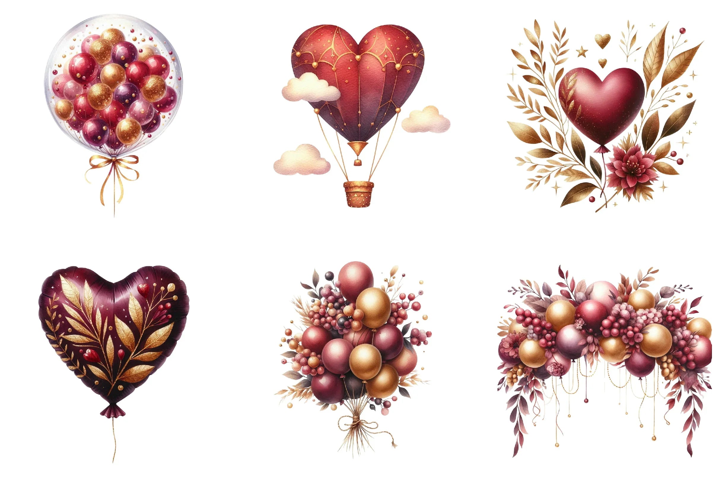 Burgundy and Gold Balloons Clipart Bundle - CraftNest - Digital Crafting and Art