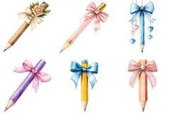 Coquette School Pencil Bow Clipart Bundle 36 - CraftNest - Digital Crafting and Art