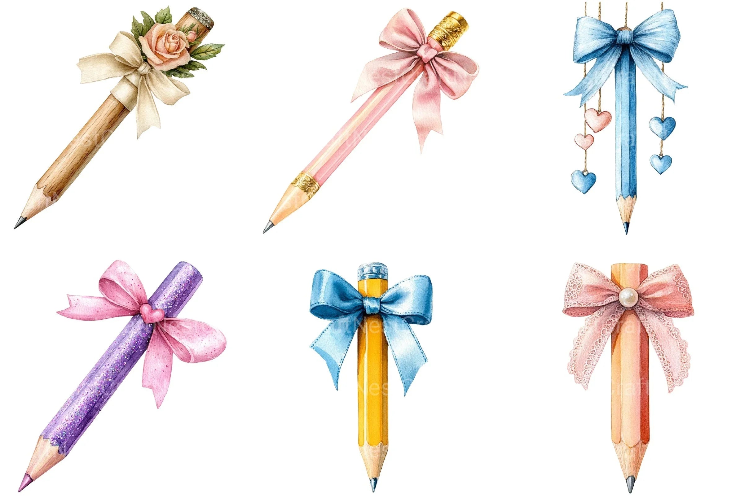 Coquette School Pencil Bow Clipart Bundle 36 - CraftNest - Digital Crafting and Art