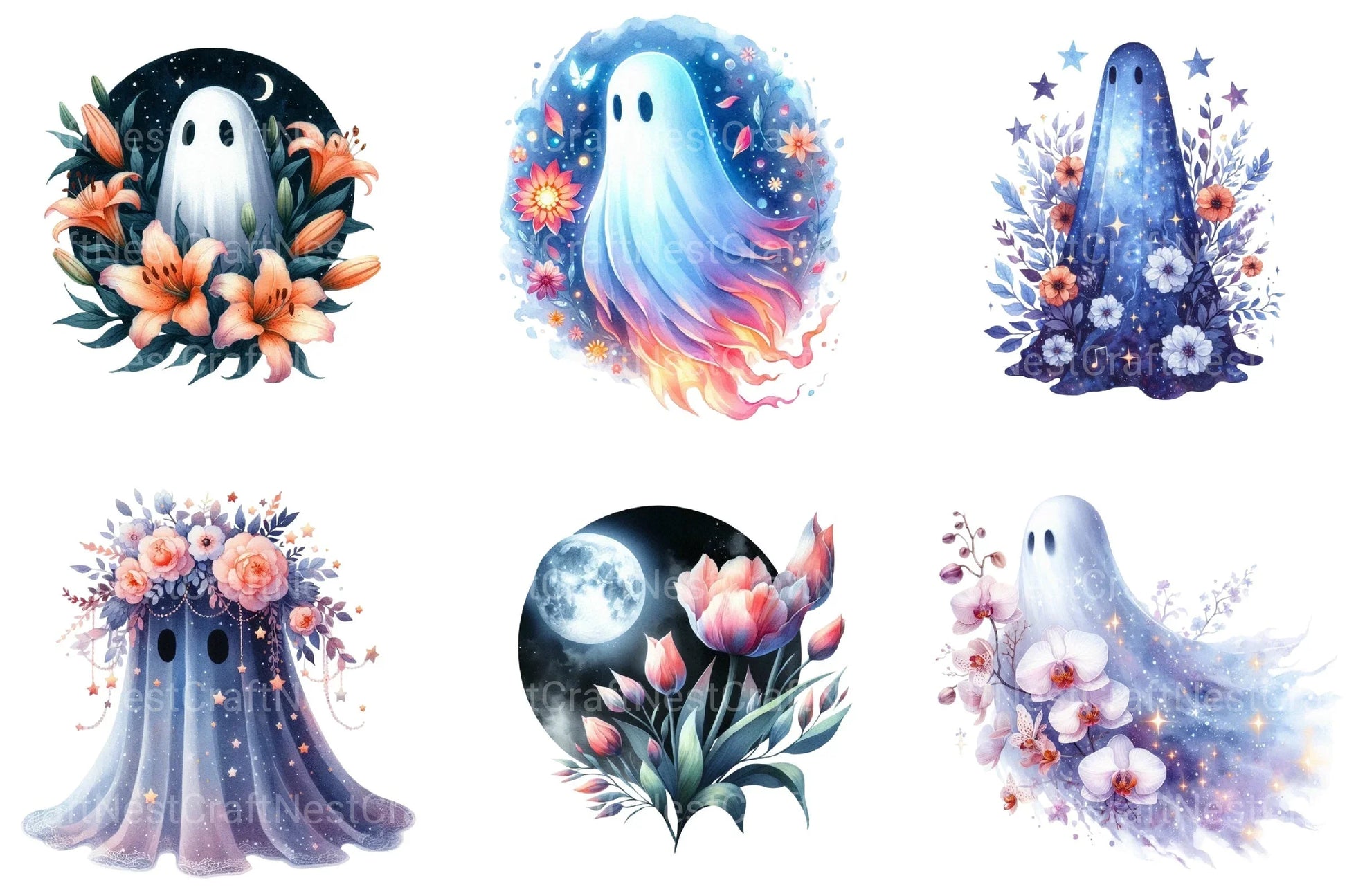 Floral Phantom Moonlight Halloween Clipart Bundle - CraftNest - Digital Crafting and Art